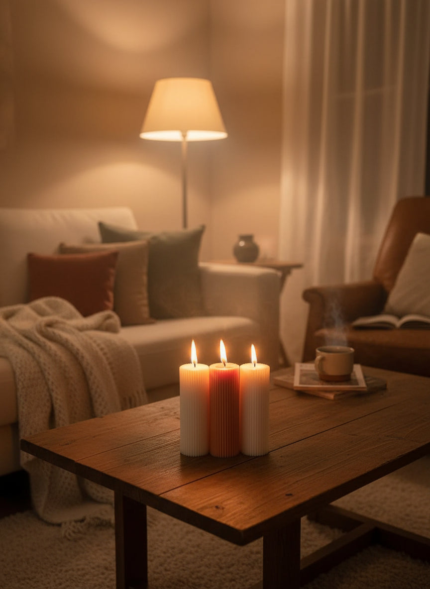 Minimalist Ribbed Pillar Candles