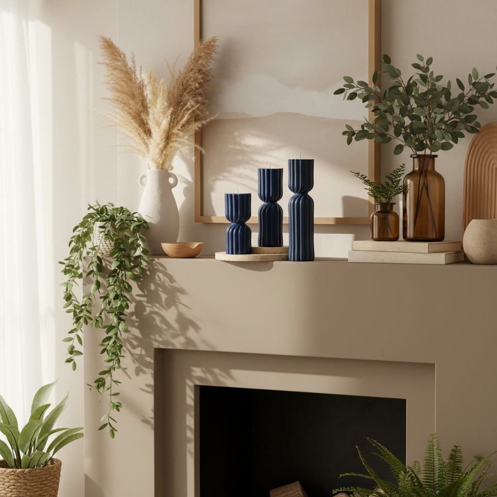 Midnight Ribbed Pillar Candles